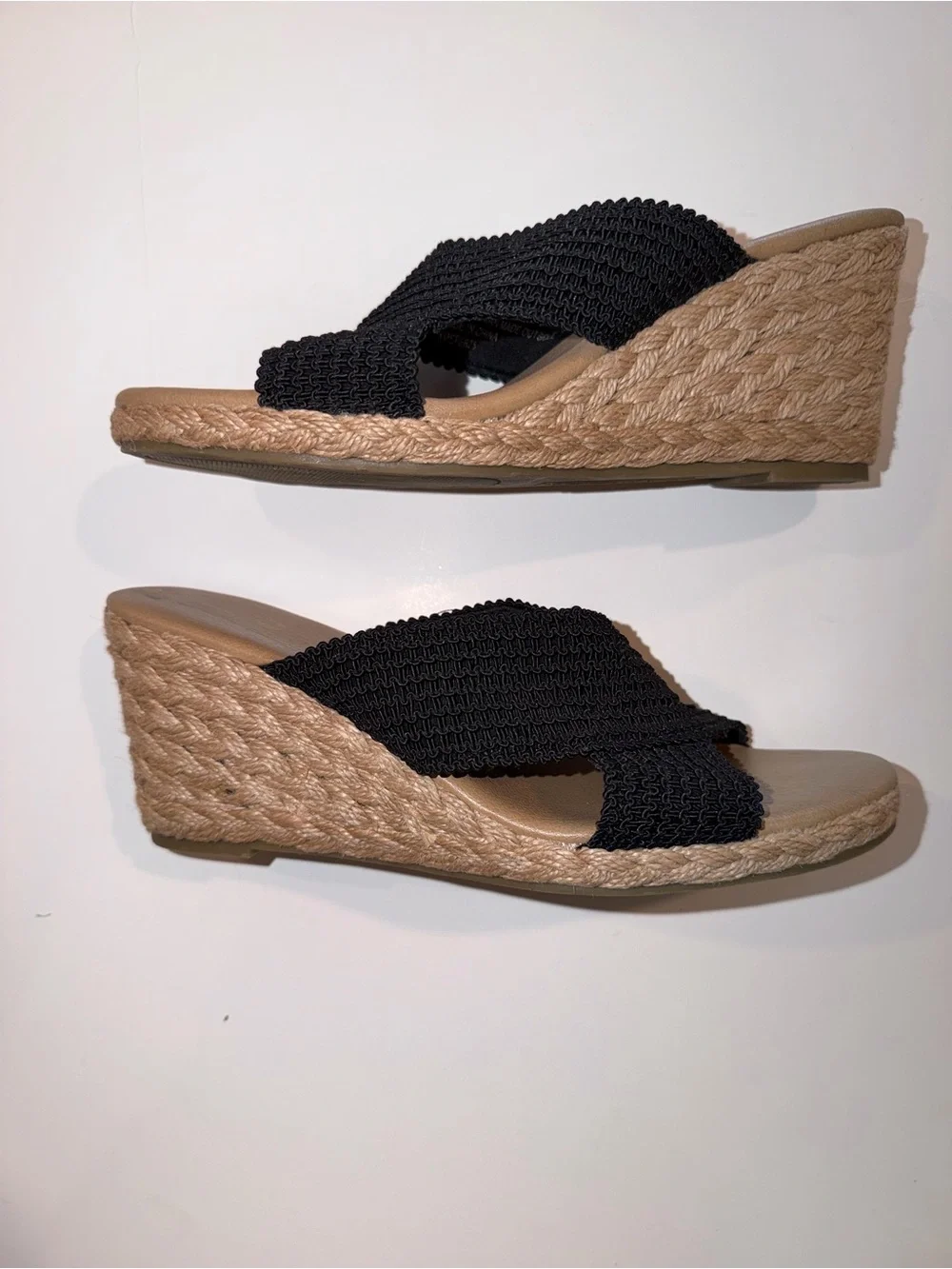 Tommy Bahama Black Crisscross Wedge Slide Sandals